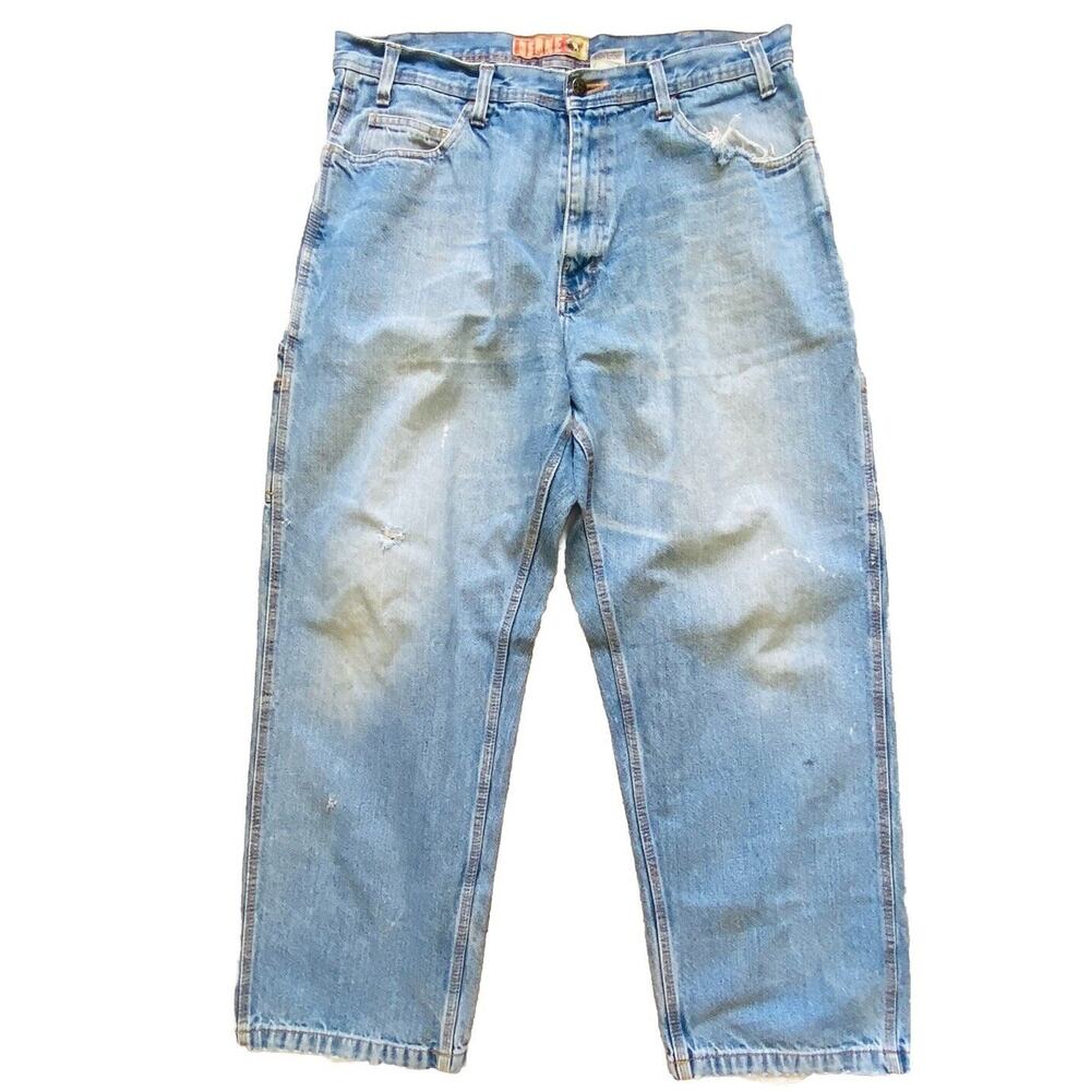 Berne Jeans Mens 36x30 Blue Vintage Baggy Utility Faded Five Pocket Rugged